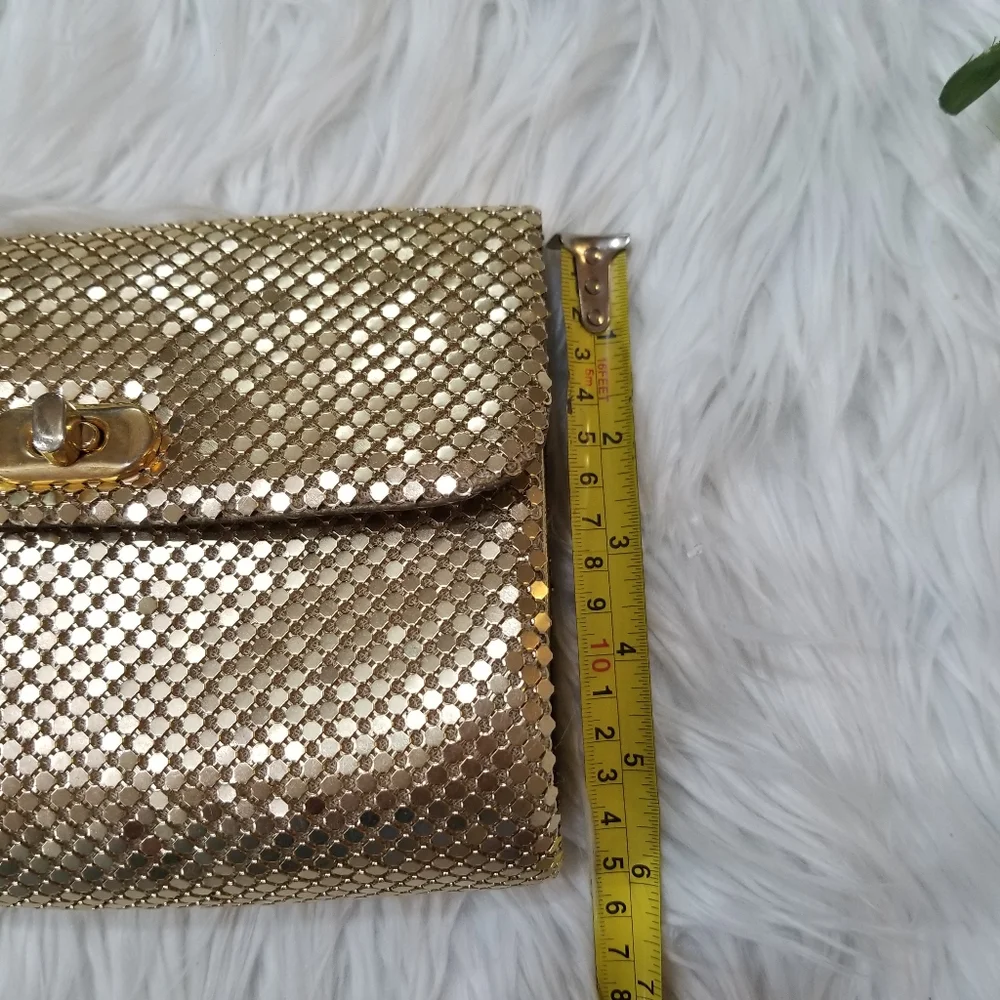 Gold Mesh Evening Clucht Crossbody Bag.